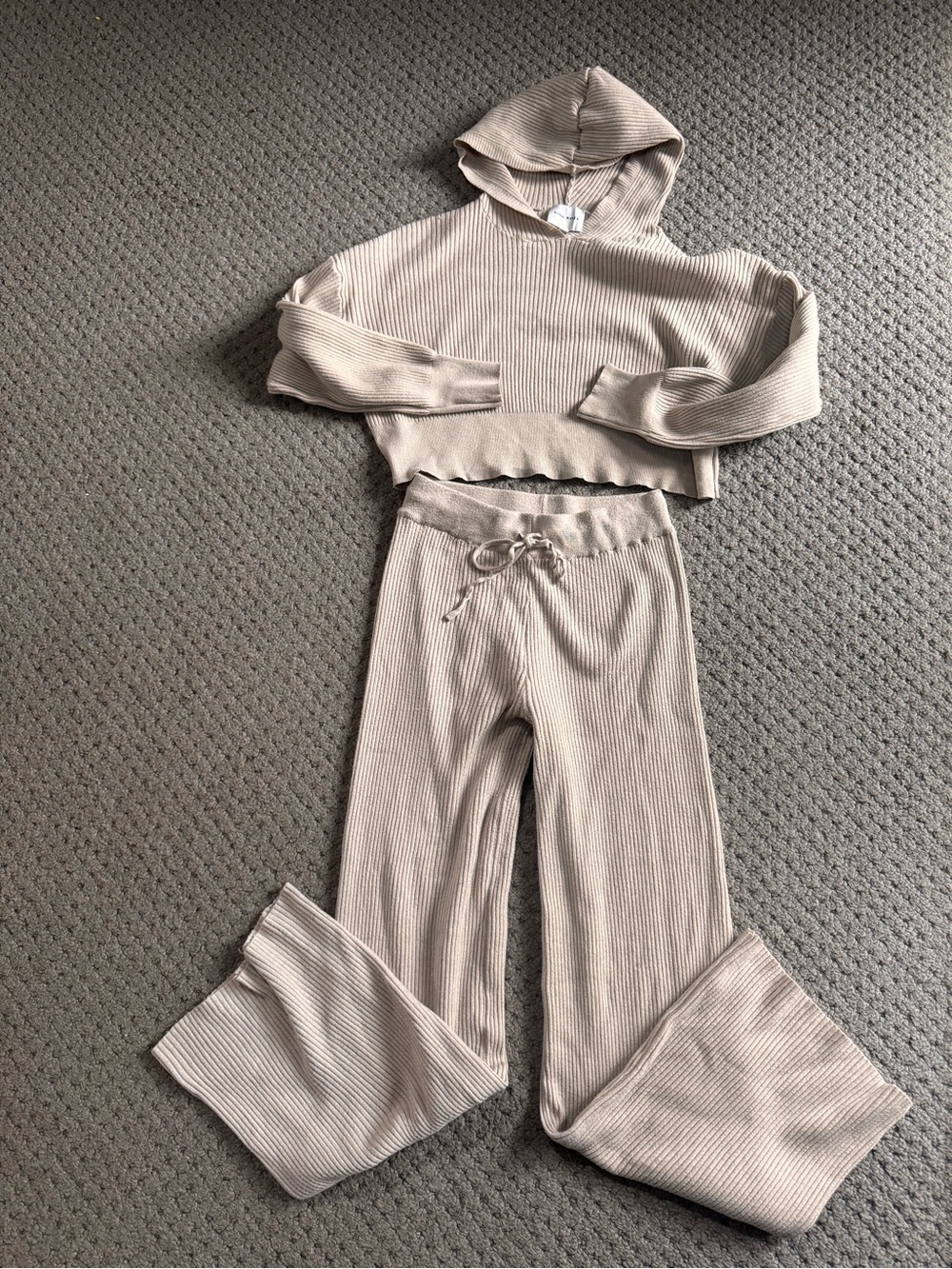 Ribbed Wide-Leg Lounge Set in Light Taupe
